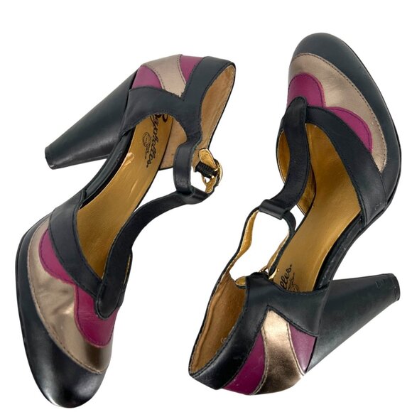 Seychelles Veronica T-Strap Spectator Pumps Size 6 Leather Black Pink Bronze - Picture 5 of 13